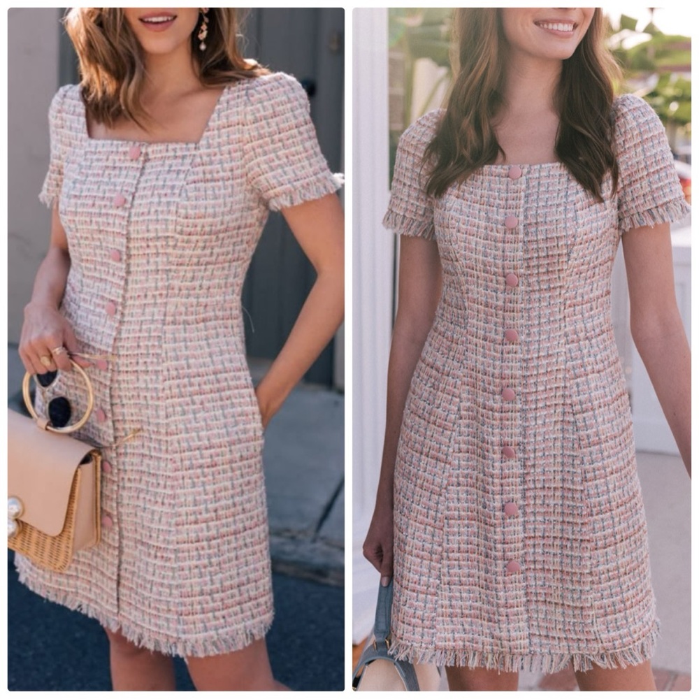 Gal Meets Glam Stacey tweed mini dress in pink multi - 14 nwt